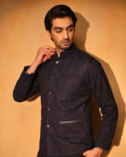 Royal Blue Nehru Jacket And Kurta Set